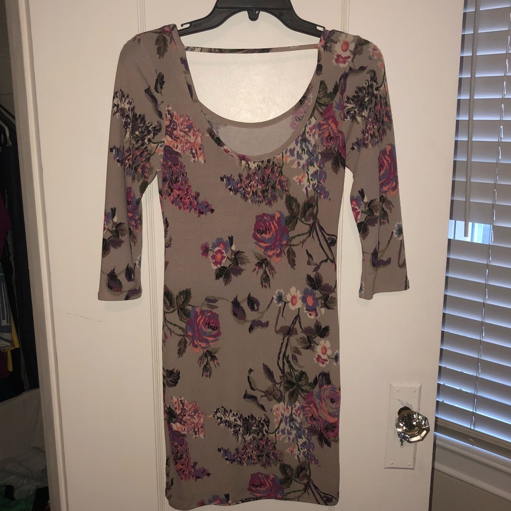 Taupe floral mini dress